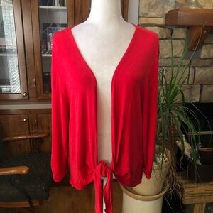 TRAVELERS BY CHICO SIZE 2 SIZE LARGE RED OPEN FRONT WITH BOTTOM TIE CARDIGAN EUC